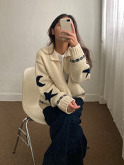 Aesthetic Moon Star Print Zip Up Cardigan - fairypeony
