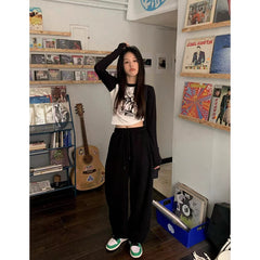 Vintage Printed Long Sleeve Crop Top - fairypeony