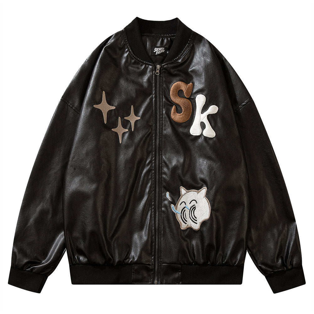 Skatepark Stots PU Leather Jacket, , women clothing, skatepark-stots-pu-leather-jacket, black, khaki, fairypeony