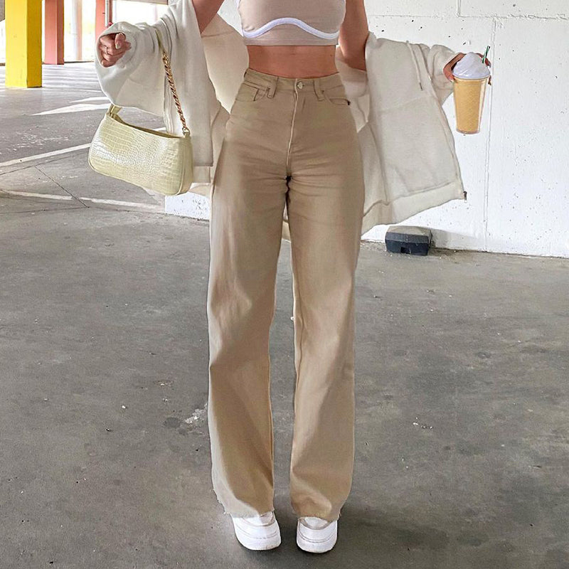 Wide-legged All-match Khaki Casual Trousers, , women clothing, wide-legged-all-match-khaki-casual-trousers, , fairypeony