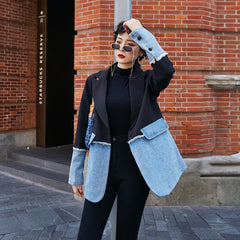 Denim Stitching Blazer, , women clothing, denim-stitching-blazer, , fairypeony