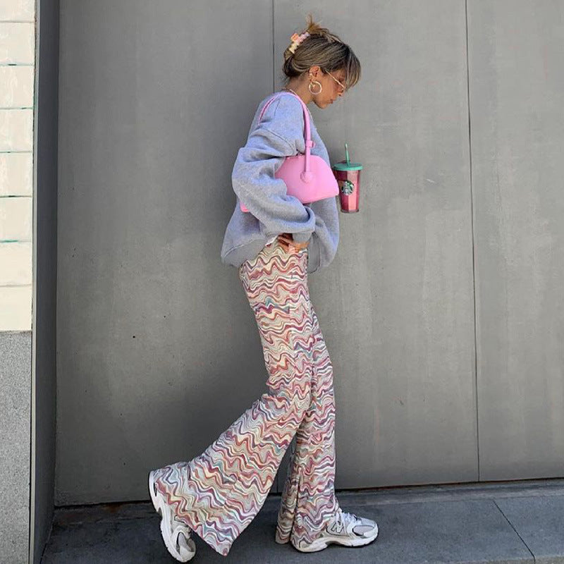 Slim Temperament High Waist Corrugated Flared Pants, , women clothing, slim-temperament-high-waist-corrugated-flared-pants, , fairypeony