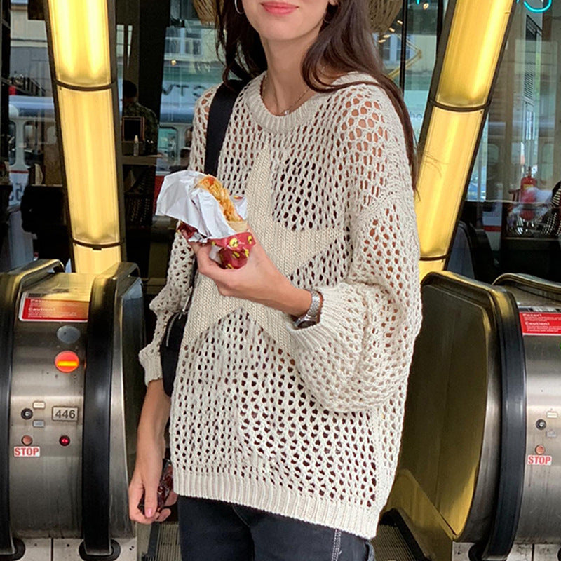 Hollow Out Star Crochet Knit Top - fairypeony