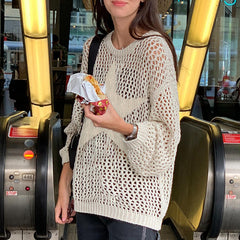 Hollow Out Star Crochet Knit Top - fairypeony