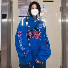 Vintage Embroidered Motorcycle Varsity Jacket - fairypeony