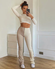 Sexy Color Matching Skinny Flared Pants, , women clothing, sexy-color-matching-skinny-flared-pants, , fairypeony