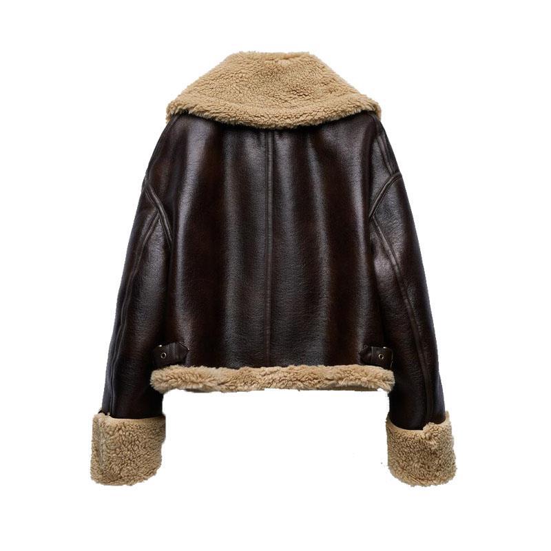 Faux Fur Collar Pu Leather Jacket, , women clothing, faux-fur-collar-pu-leather-jacket, , fairypeony