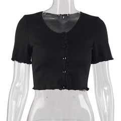 V Neck Ruffles Short Sleeve T Shirt, , women clothing, v-neck-ruffles-short-sleeve-t-shirt, black, blue, green, grey, L, M, pink, S, XL, yellow, fairypeony