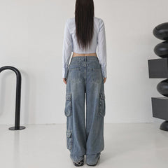 Pocket Patch Boyfriend Fit Cargo Jeans - fairypeony