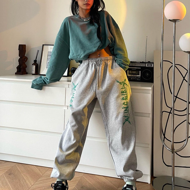 Grunge Print Retro Sweatpants, , women clothing, grunge-print-retro-sweatpants, grey, fairypeony