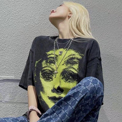 Grunge Ghost Face Graphic T-Shirt - fairypeony