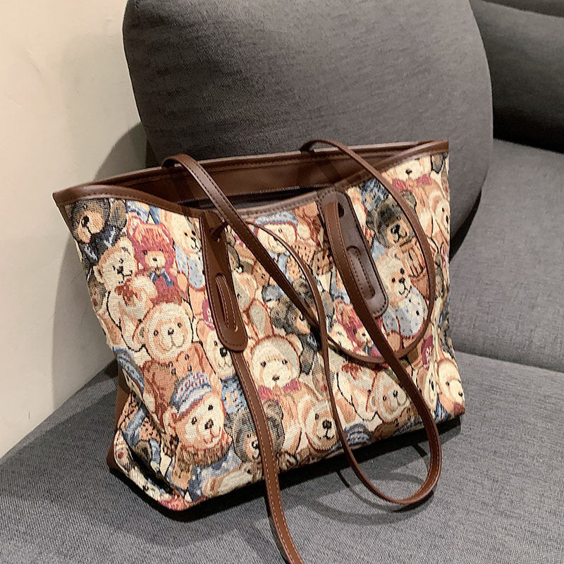Cute Bears Large-capacity Tote Bag With Armpits, , women clothing, cute-bears-large-capacity-tote-bag-with-armpits, , fairypeony