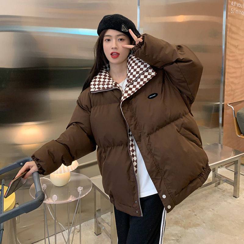 Checkered Collar Zip Up Padded Jacket, , women clothing, checkered-collar-zip-up-padded-jacket, , fairypeony
