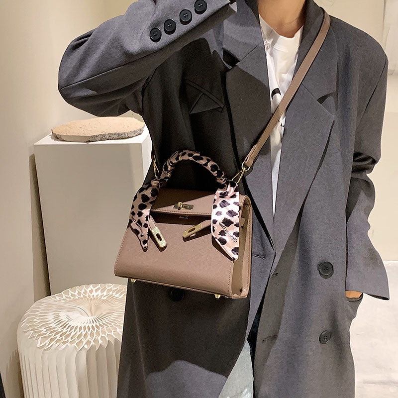 Leather Silk Scarf Handle Handbag, , women clothing, leather-silk-scarf-handle-handbag, , fairypeony