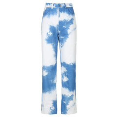 Tie-dye casual straight-leg pants, , women clothing, tie-dye-casual-straight-leg-pants, , fairypeony