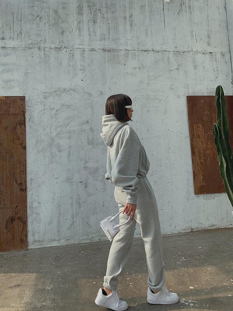 Basic Solid Hooded Tracksuit Set, , women clothing, basic-solid-hooded-tracksuit-set, , fairypeony