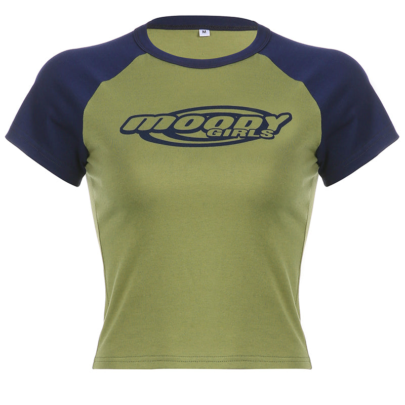 Y2K Logo Graphic Raglan Sleeve Crop Top - fairypeony
