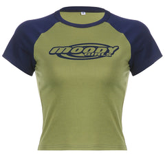 Y2K Logo Graphic Raglan Sleeve Crop Top - fairypeony