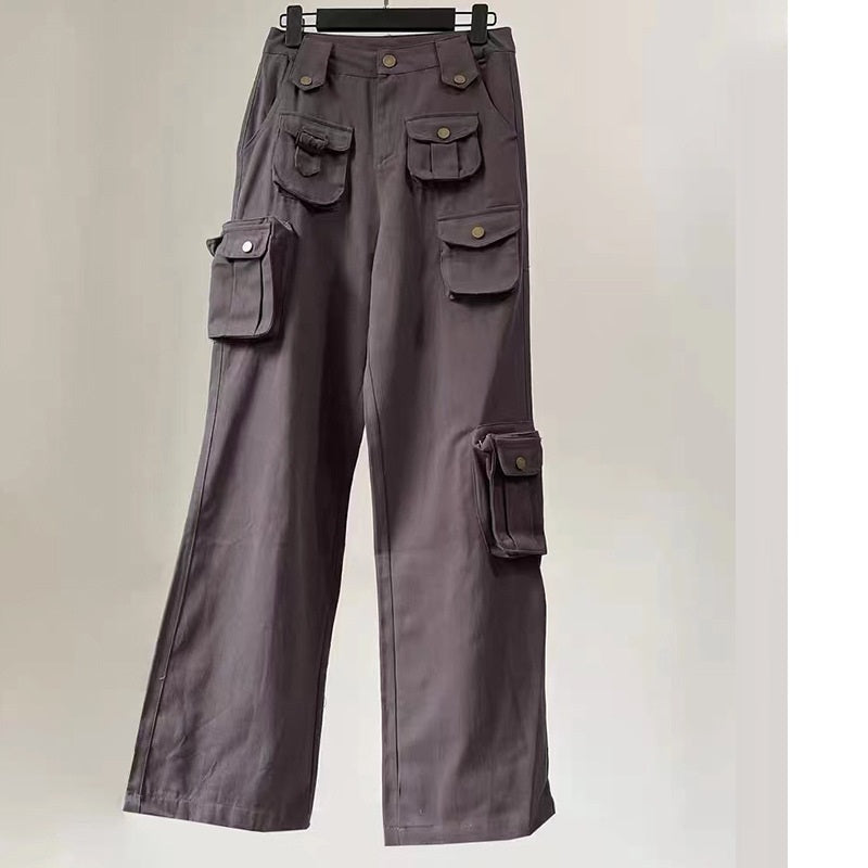 Multi Pockets Straight Leg Cargo Pants - fairypeony