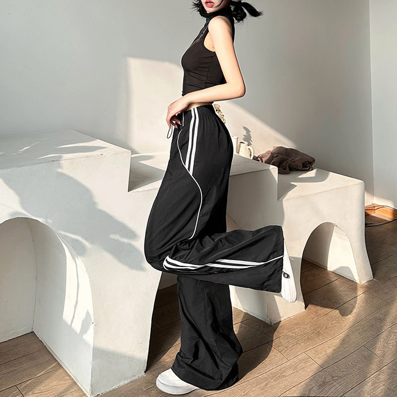 Contrast Piping Black Baggy Sweatpants - fairypeony