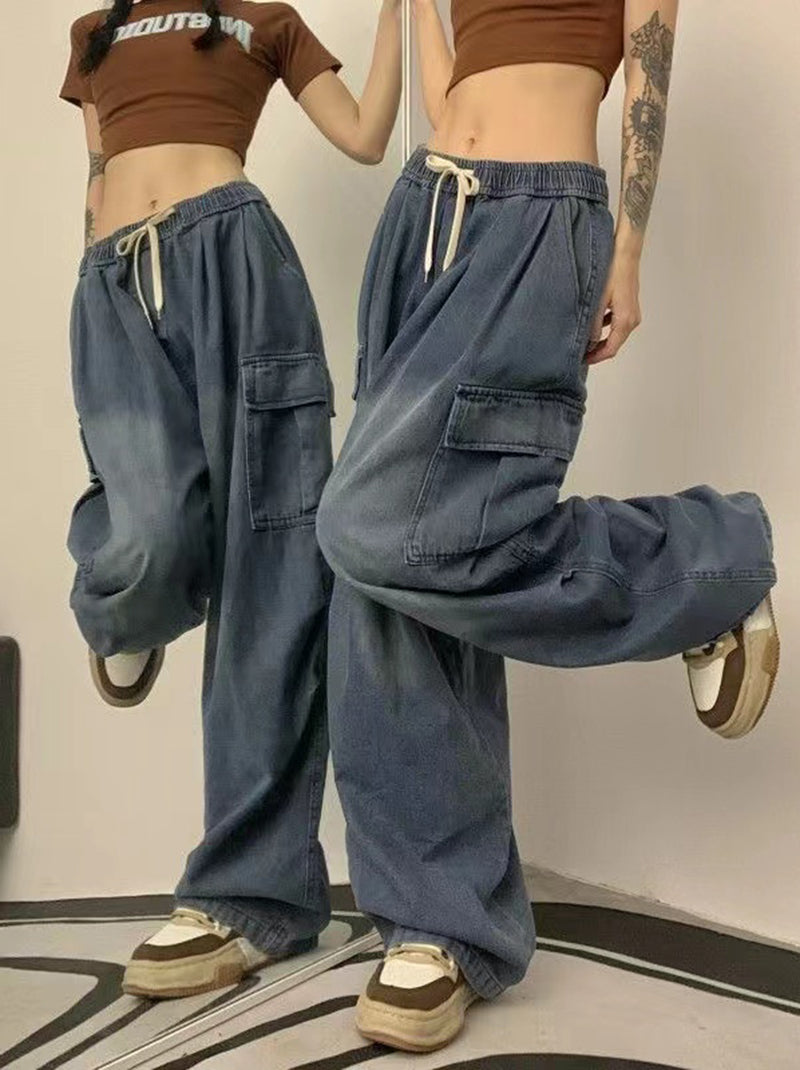 Tie Strap Baggy Cargo Jeans - fairypeony