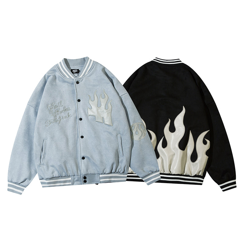 Oversized Pu Leather Flame Varsity Jacket, , women clothing, oversized-pu-leather-flame-varsity-jacket, , fairypeony