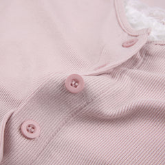 Lace Trim Knit Long Sleeve Button Crop Top - fairypeony