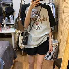 Vintage Rose Raglan Sleeve Short Sleeve Tee - fairypeony
