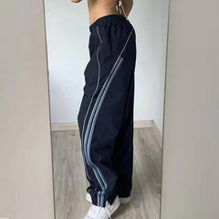 Vintage Striped Piping Baggy Sweatpants - fairypeony