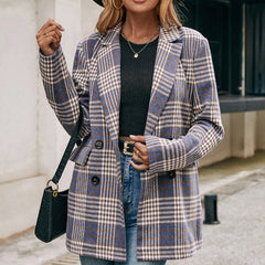 Double-breasted Checkered Casual Blazer, , women clothing, double-breasted-checkered-casual-blazer, , fairypeony