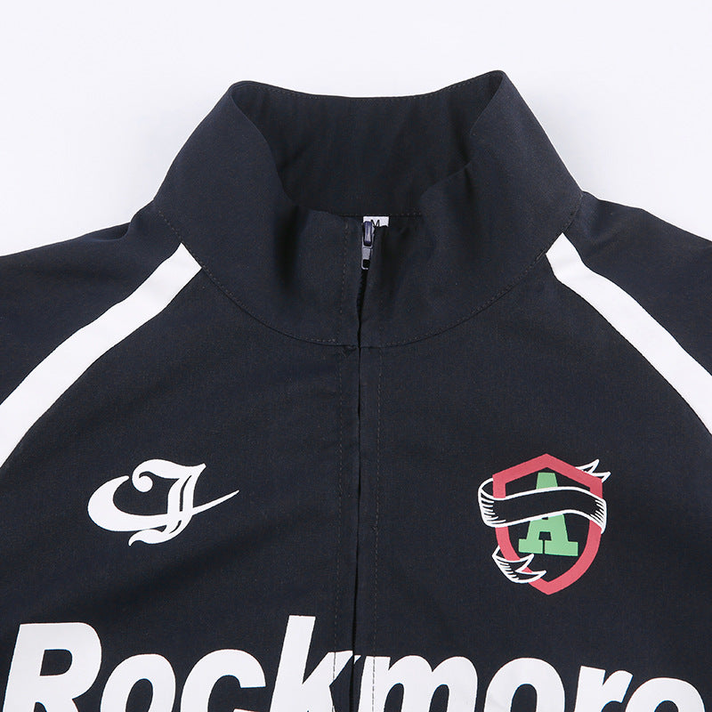 Contrast Logo Graphic Moto Jacket - fairypeony