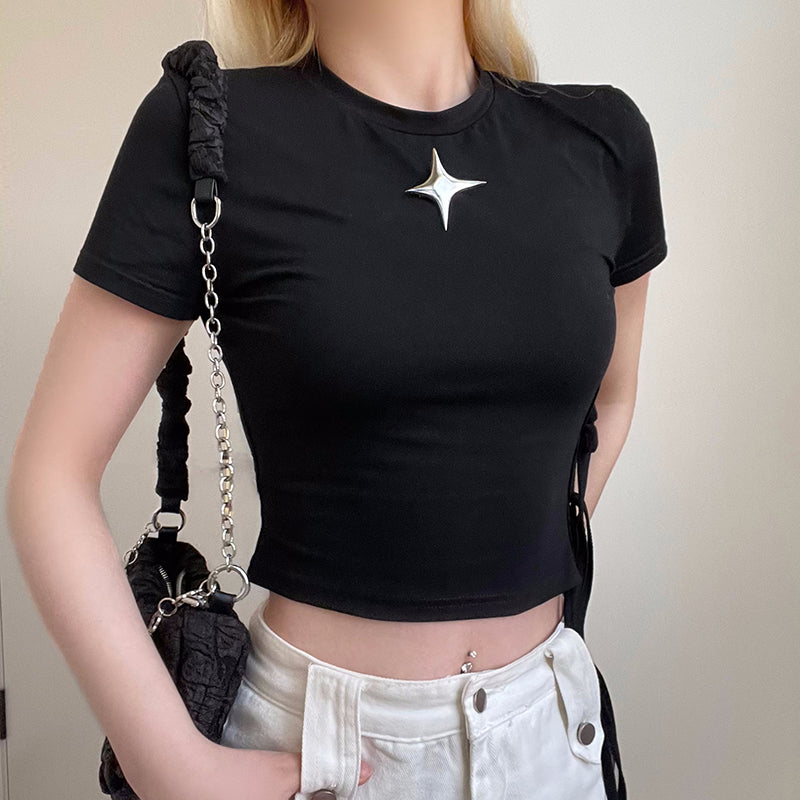 Metal Star Black Crop Top - fairypeony