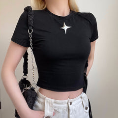 Metal Star Black Crop Top - fairypeony