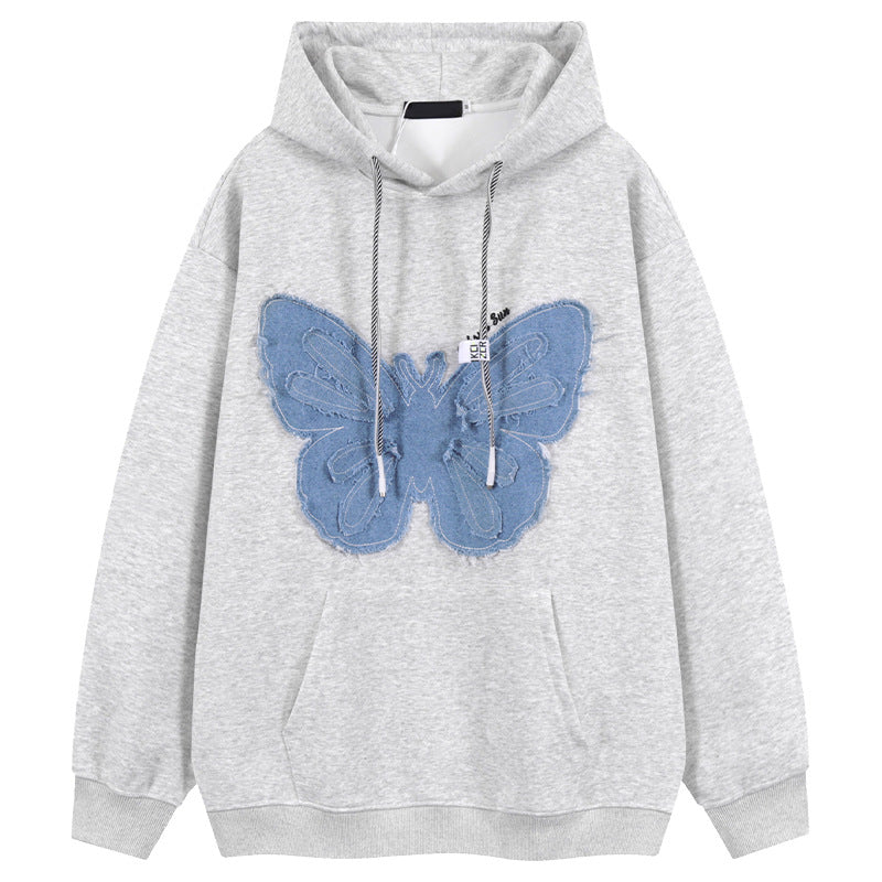 Patchwork Denim Butterfly Vintage Hoodie - fairypeony