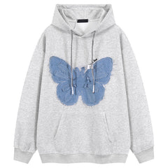 Patchwork Denim Butterfly Vintage Hoodie - fairypeony