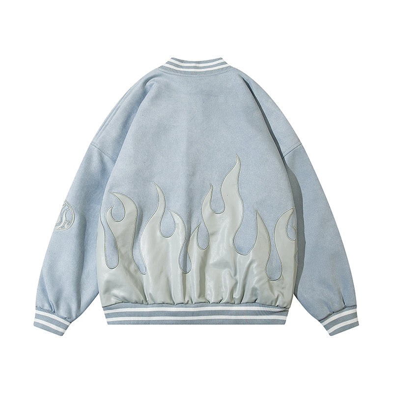 Oversized Pu Leather Flame Varsity Jacket, , women clothing, oversized-pu-leather-flame-varsity-jacket, , fairypeony