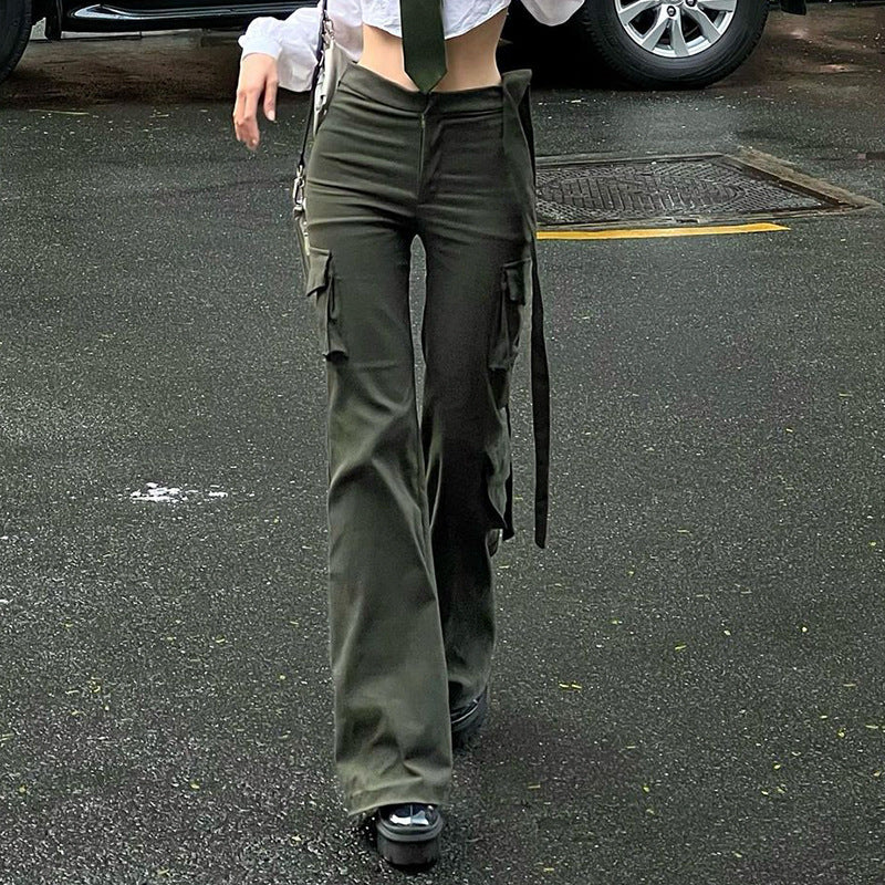 Tie Strap Straight Leg Cargo Pants - fairypeony