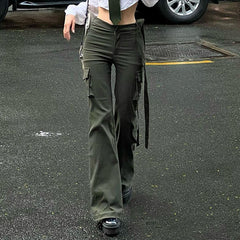 Tie Strap Straight Leg Cargo Pants - fairypeony