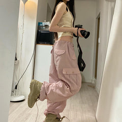 Size Friendly Pink Parachute Cargo Pants, , women clothing, size-friendly-pink-parachute-cargo-pants, khaki, pink, fairypeony