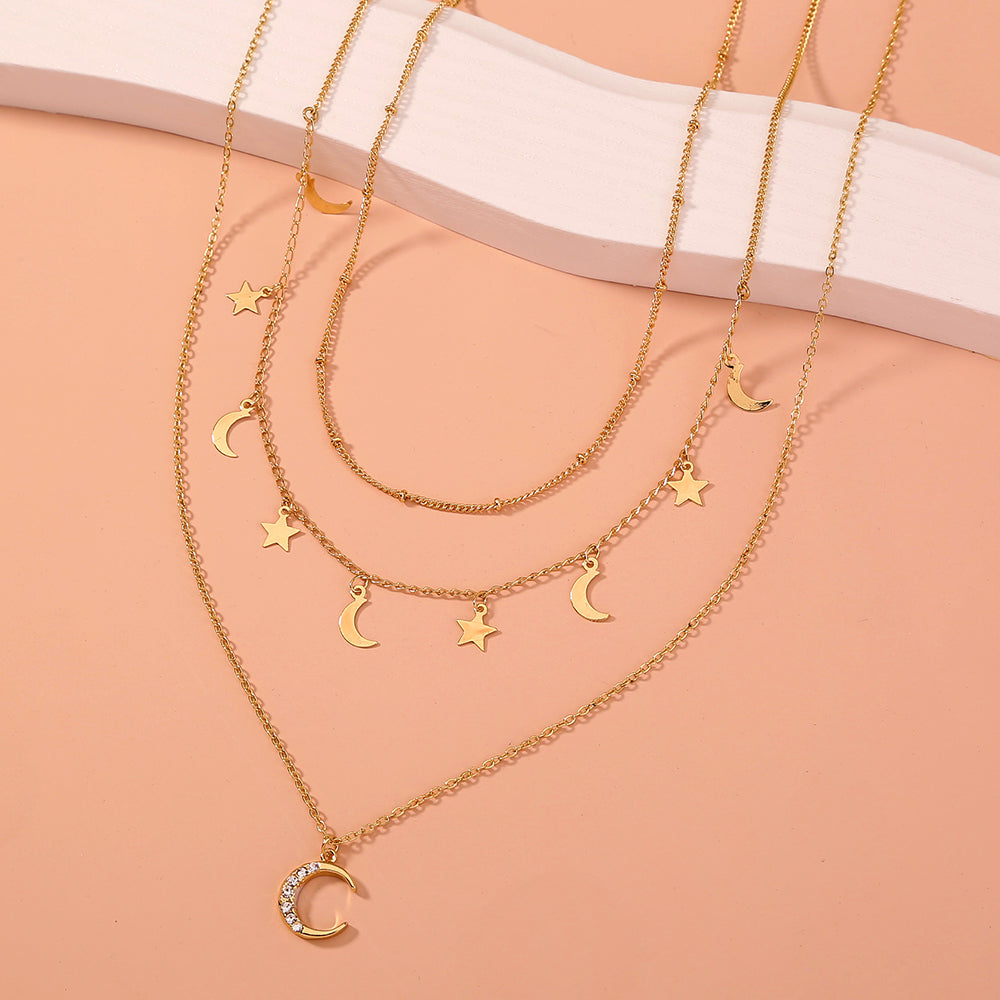Star and Moon Necklace, , women clothing, star-and-moon-necklace, , fairypeony