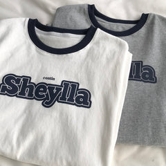 Contrast Short Sleeve Logo Graphic Tee - fairypeony