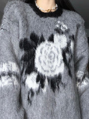 Vintage Jacquard Fuzzy Knit Sweater - fairypeony