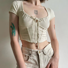 Tie Front Ribbed Crop Top - fairypeony