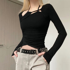 Patchwork Long Sleeve Crop Top - fairypeony