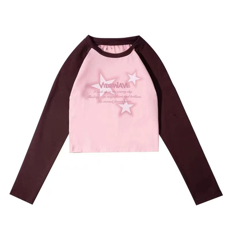 Raglan Sleeve Star Print Crop Top - fairypeony