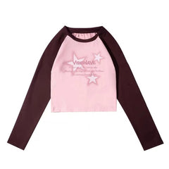 Raglan Sleeve Star Print Crop Top - fairypeony