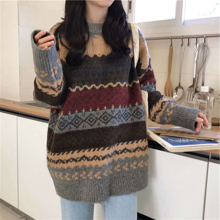 80's Grandma Knit Jumper, , women clothing, 80s-grandma-knit-jumper, grey, khaki, white, fairypeony