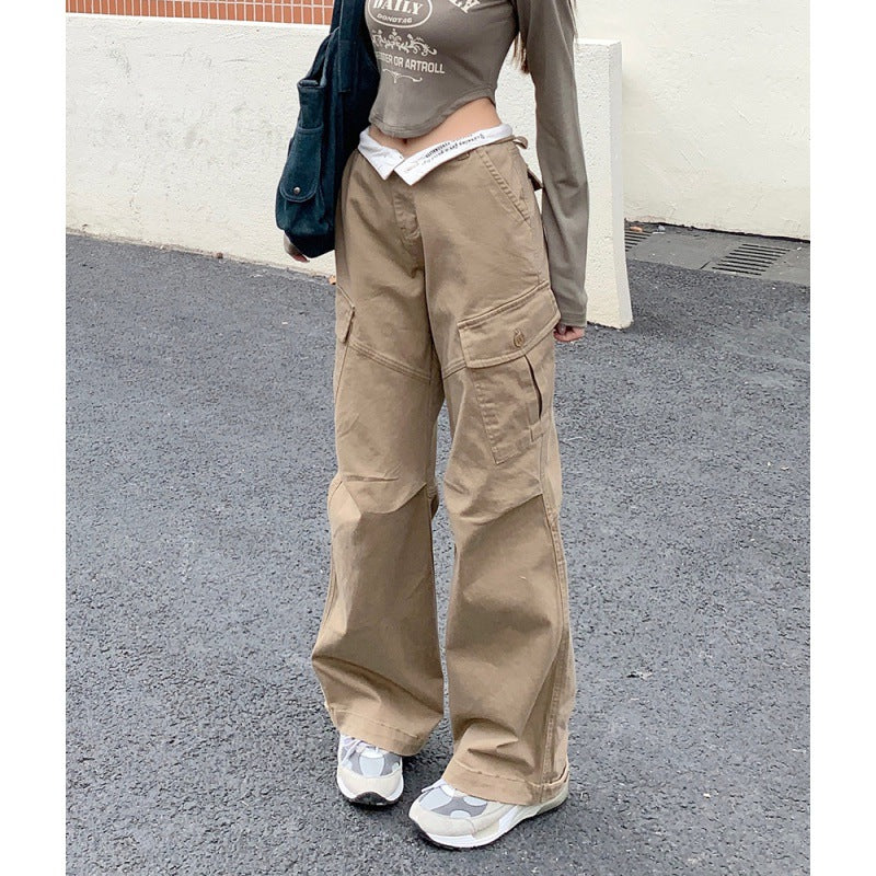 Ruched Khaki Baggy Cargo Pants - fairypeony