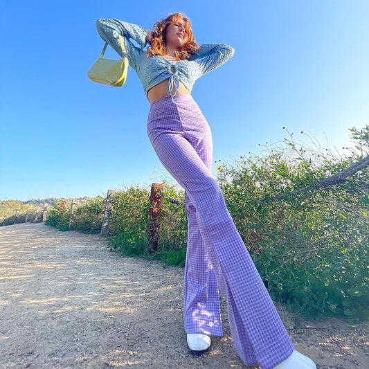 Purple High Waist Hip Flare Casual Pants, , women clothing, purple-high-waist-hip-flare-casual-pants, , fairypeony