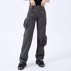 Multi Pockets Straight Leg Cargo Pants - fairypeony